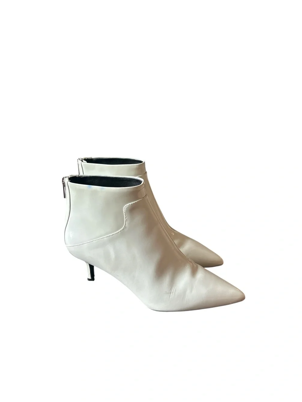 Via Spiga White Pointed Toe Ankle Booties Patent Leather Ankle Boots